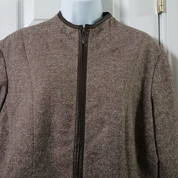 Kenneth Cole brown tweed wool blend zip front lightweight jacket Sz 14 NWOT - Picture 3 of 6